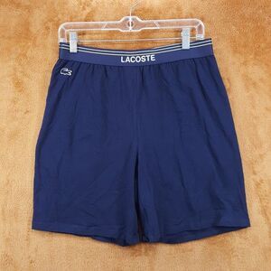 LACOSTE Sleep Shorts Mens Small Blue Cotton Stretch Logo Waist Band Lounge